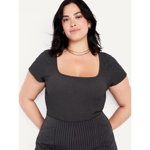 Old Navy Fitted Square-Neck T-Shirt in Textured Black - Picture 1 of 8